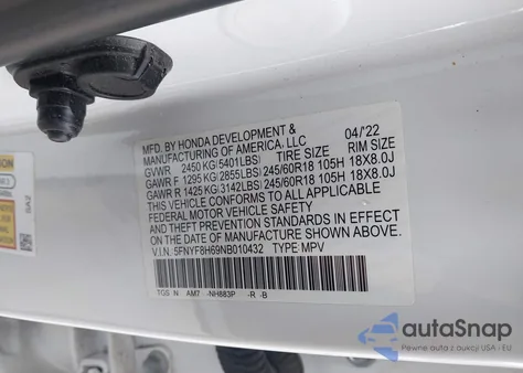 2022 Honda Passport Awd Trailsport z USA, uszkodzony, nr VIN 5FNYF8H69NB010432